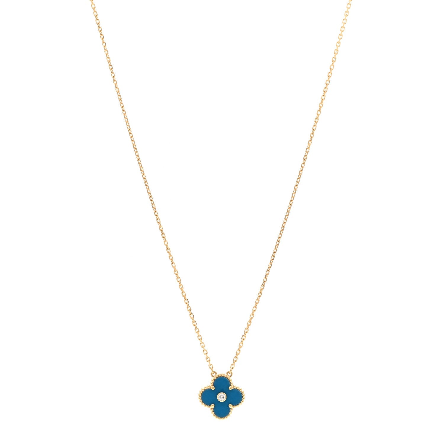 (代金引換)18K イエローゴールド ダイヤモンド セレスティアルブルー セーブル磁器 ヴィンテージ アルハンブラ ペンダント ネックレス