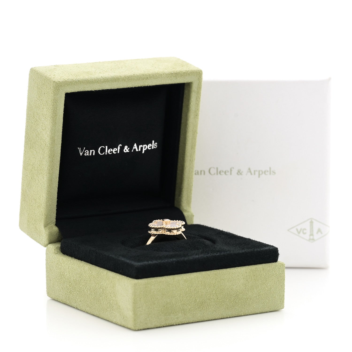 (代金引換)18K イエローゴールド ダイヤモンド マザーオブパール ヴィンテージ アルハンブラ リング 51 5.75